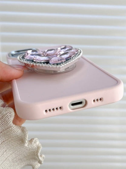 水晶粉色宝石心形手机壳