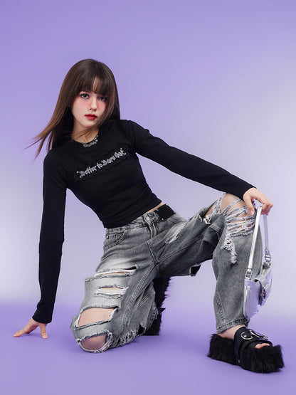 Street Hot Girl Black Slim Long T