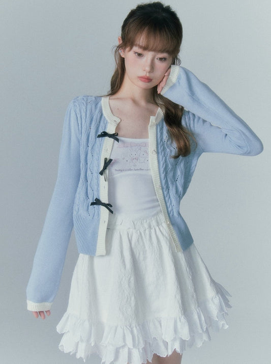 Ribbon Blue Knit Cardigan