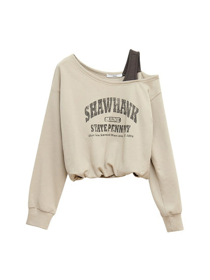 American Retro Off-Shoulder Short Sweatshirt