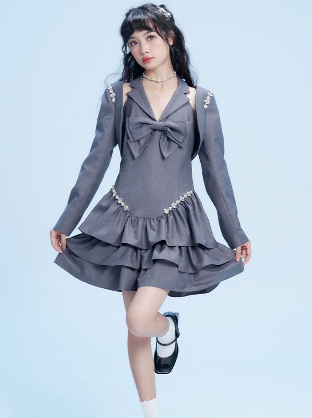 Ribbon Frill One Piece + Bijou Short Jacket