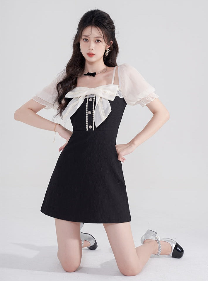 Big Ribbon Suspender One Shoulder One Piece