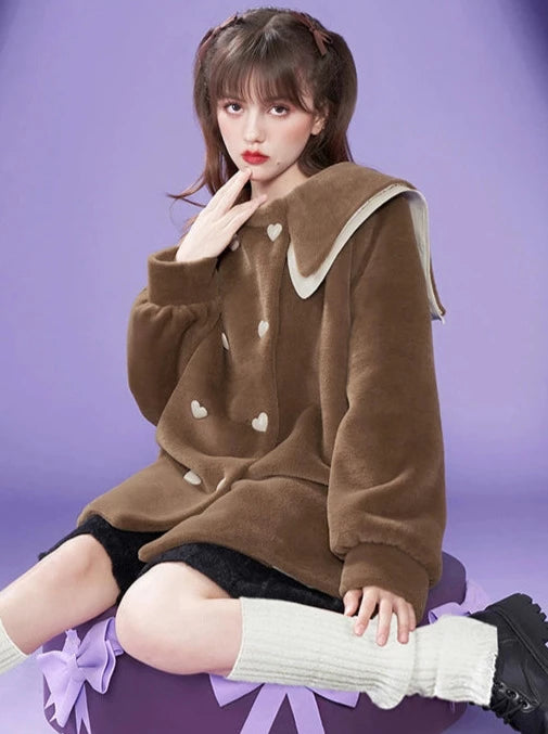 Brown Lapel Short Loose Warm Fur Coat