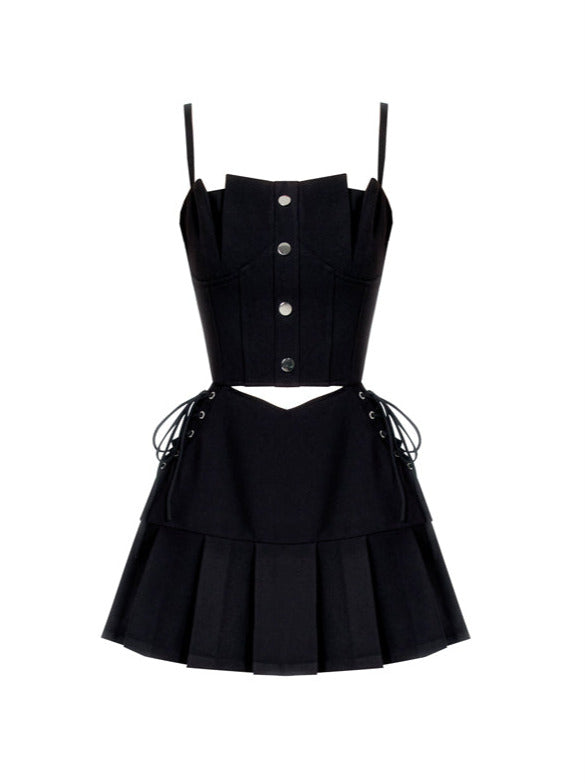 Punk rock lace-up split sass bustier dress + check short jacket