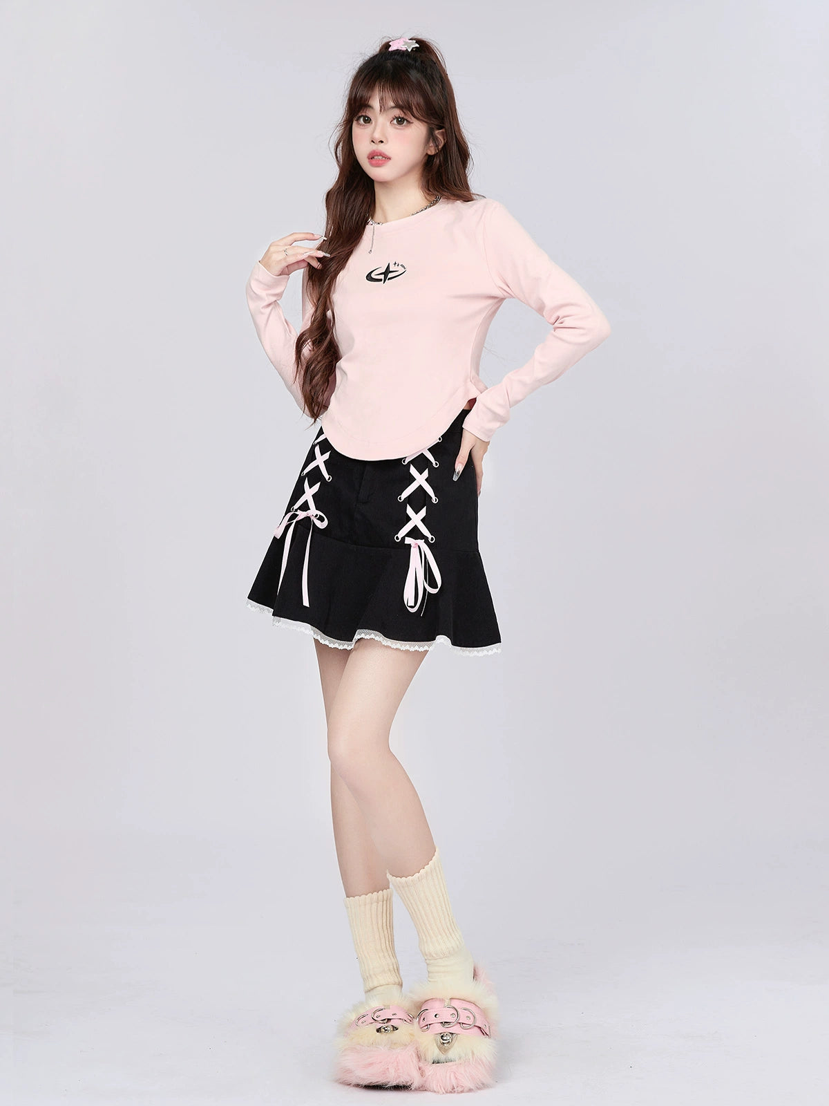 Embroidery Logo Irregular Hem Long T