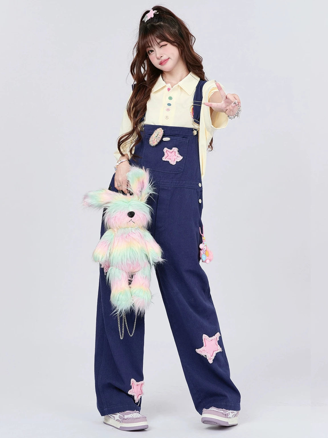 Retro Star Patch Denim-Overall