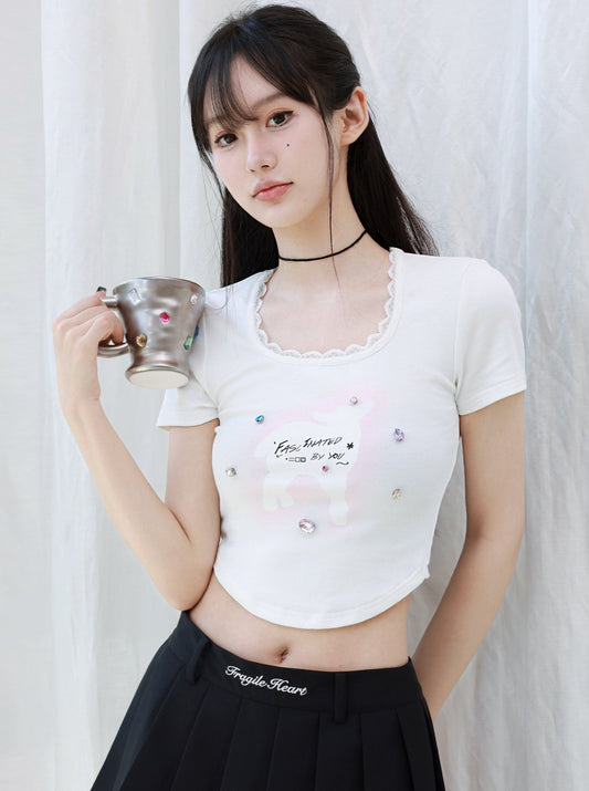 ダイヤモンドビジュープリントトップス