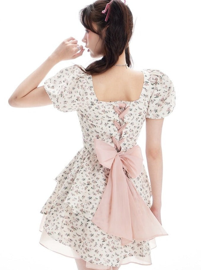 Back race -up flower suite dress