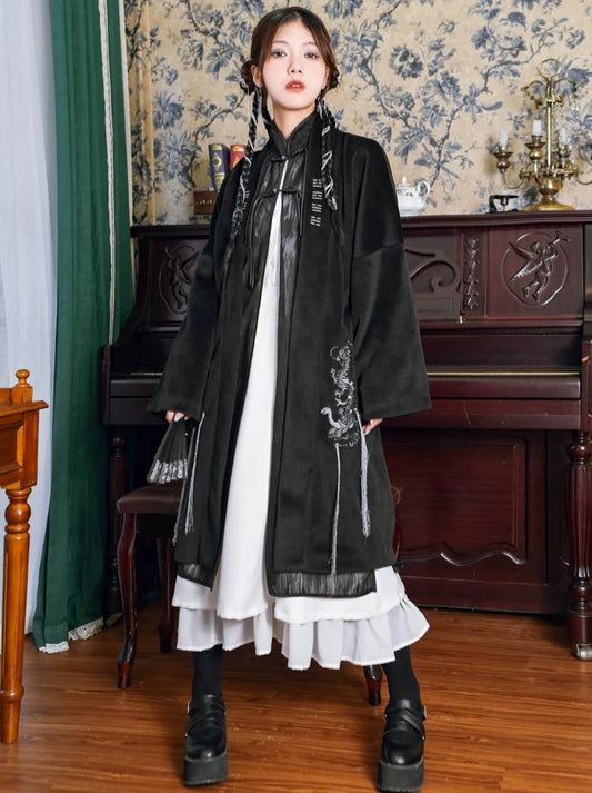 China Style Wool Embroidery Long Coat