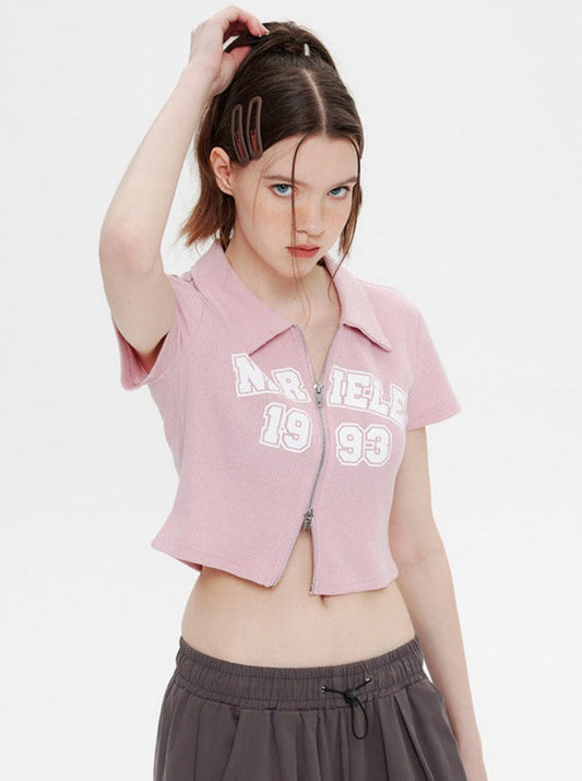 ダブルジッパースリムフィットポロトップス