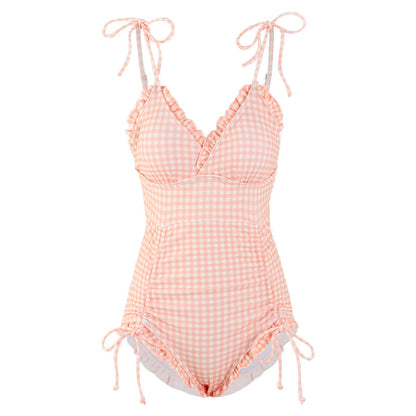 Retro gingham check all -in swimsuit