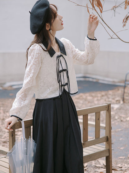 French China Flower Lace Jacket + Skirt Setup