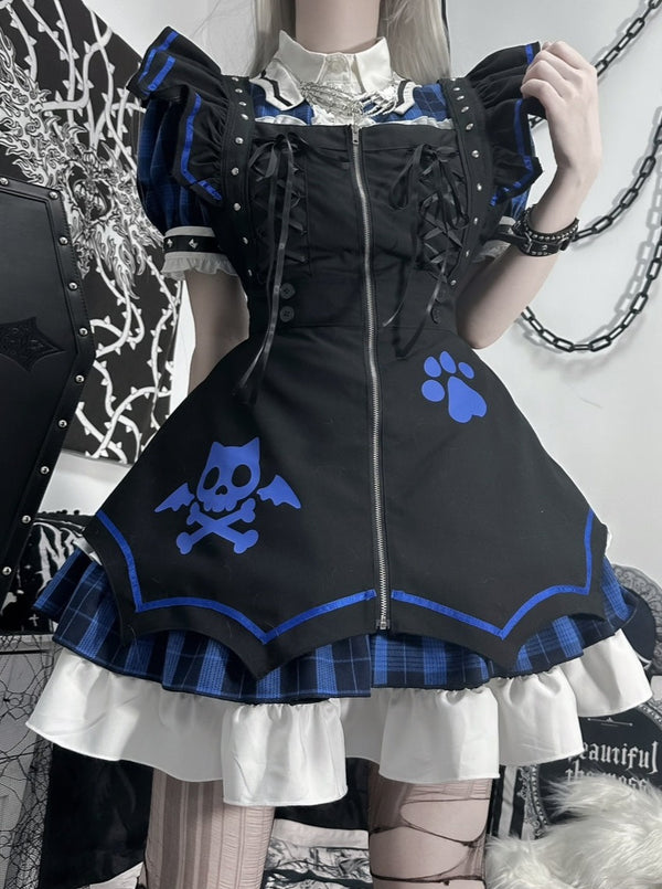 Cool Punk Subculture Waist Strap Print Dress