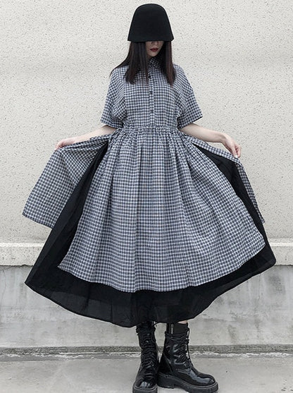 Check fake two-piece shirt dress