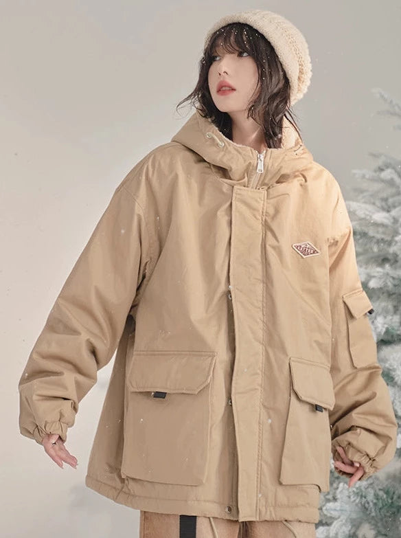 Hoodie Loose Boa Liner Cotton Jacket Coat