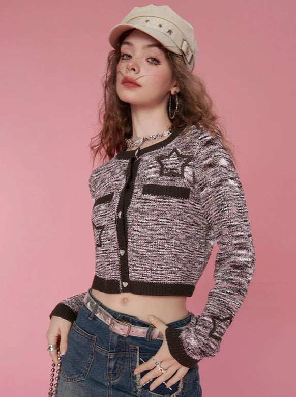 American Retro Star Short Cardigan Knit Top
