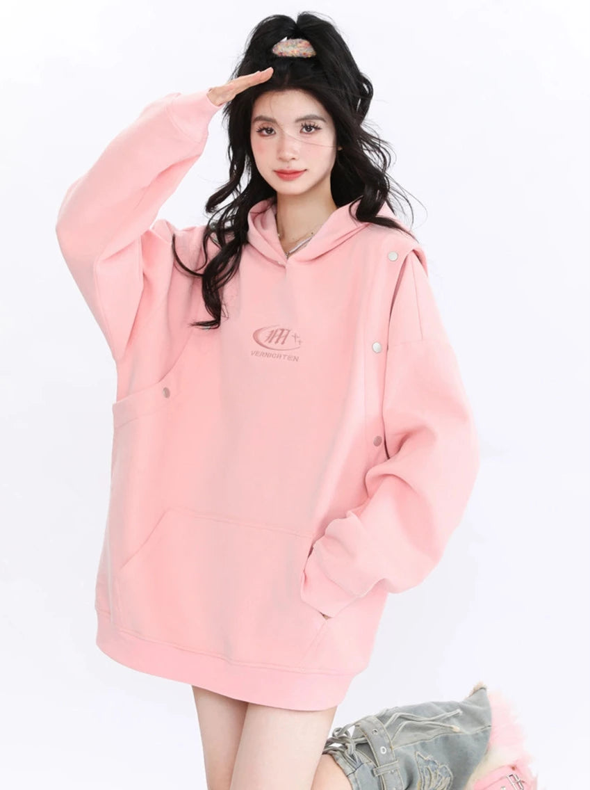 Faux Two Piece Hooded Sweatshirt Loose Couple Pullover Hoodie