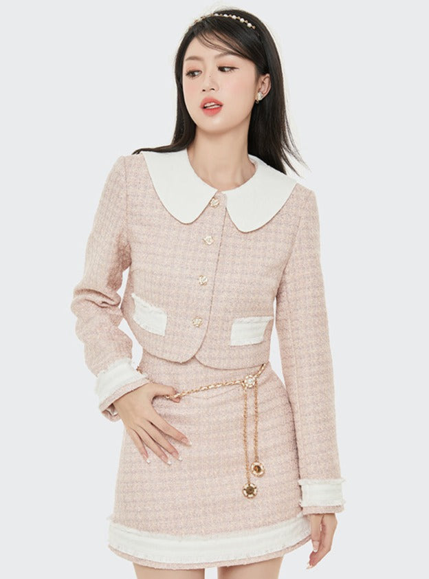 Milk Sweat short jacket + high waist A line skirt