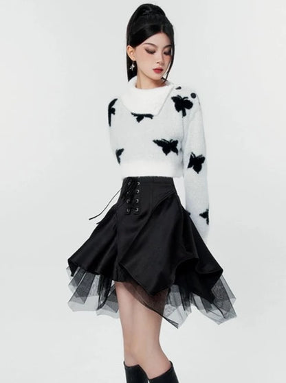 Chic Neck Design Butterfly Fur Tops