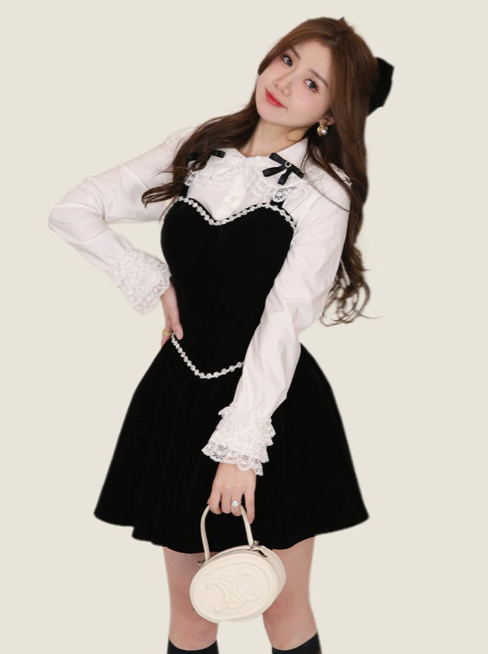 Doll Color Lace Ribon Frill Shirt