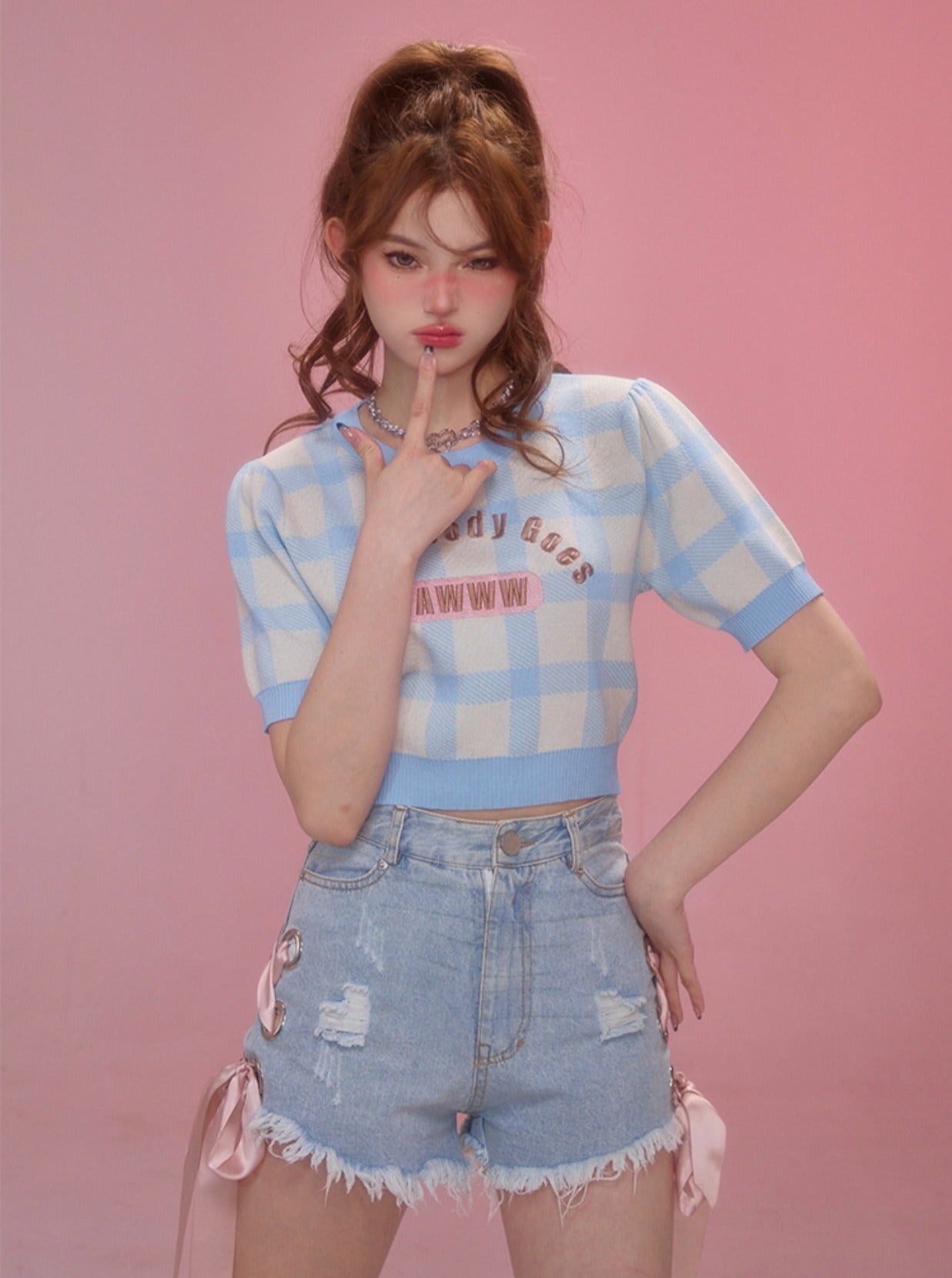 American Check Knit Top