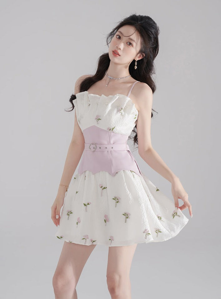 Pearl Frill Flower Col Set Taste Belt Susus One Piece