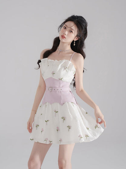 Pearl Frill Flower Col Set Taste Belt Susus One Piece