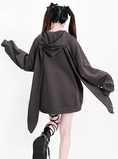 Sweet Cool Bunny Ears Loose Hoodie Coat