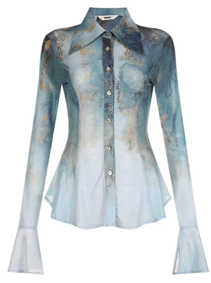 Gold Blue Sheer Art Shirt