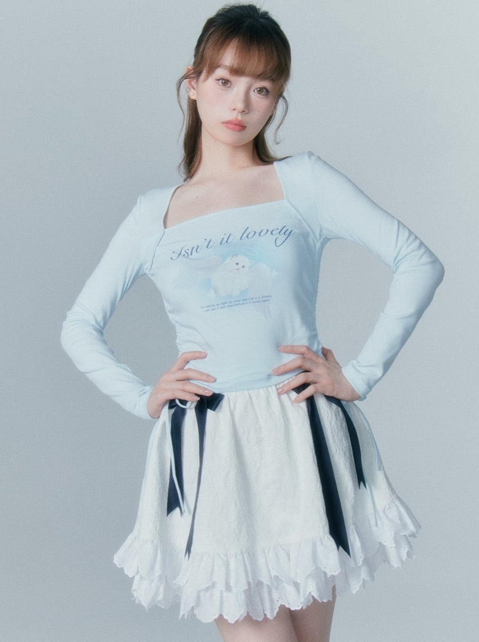 Milk Blue Open Neck Tops