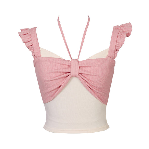 Springing Neck Strap V Neck Best Slim Short Tops