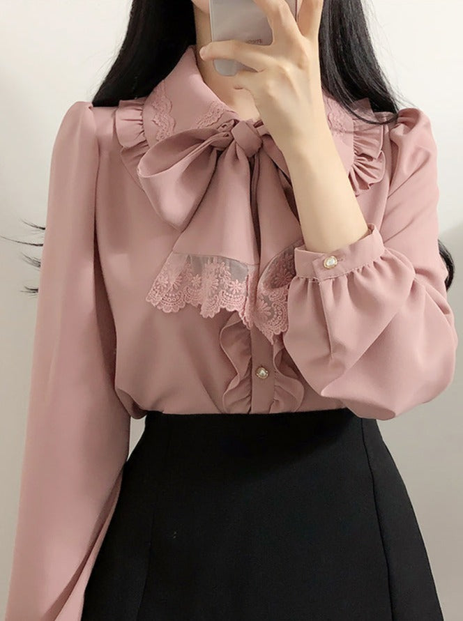 Fairy design color blouse with lace ribbon