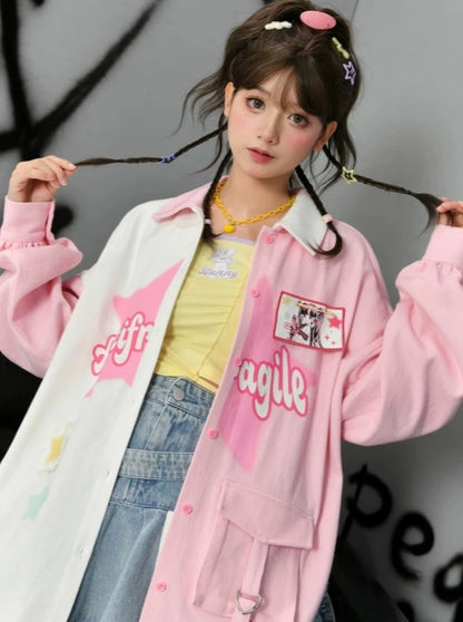 Comic design bicolor casual shirt jacket