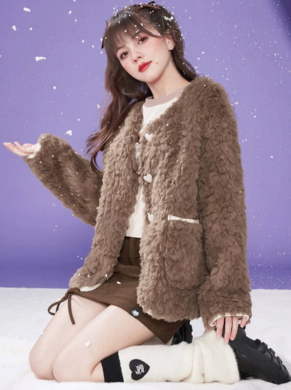 Chocolate Faux Fur Loose Jacket