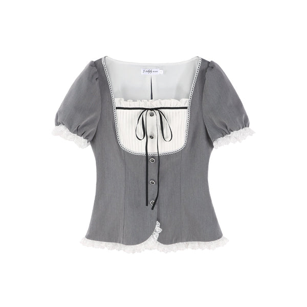 Sweet Ribbon Top Pleated Skirt Setup