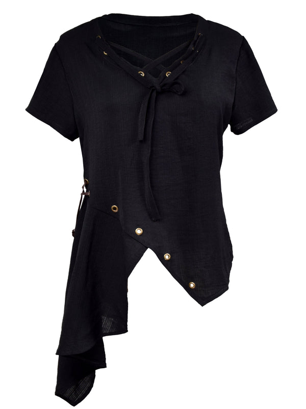 Dark Punk Rouse Black Irregular Hem T-Shirt