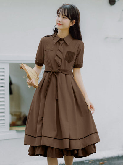 Emblem military layered dress with tie