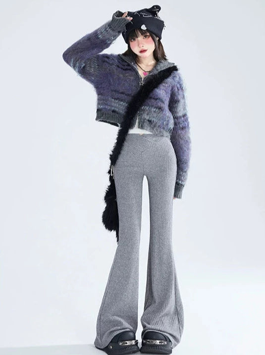 Soled Color Knit Micro Flared Bootcut Casual Pants