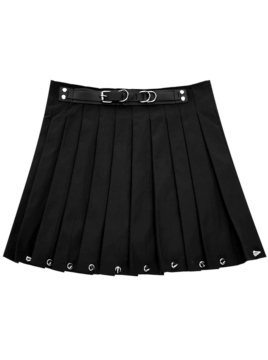 Belt mode pleated skirt