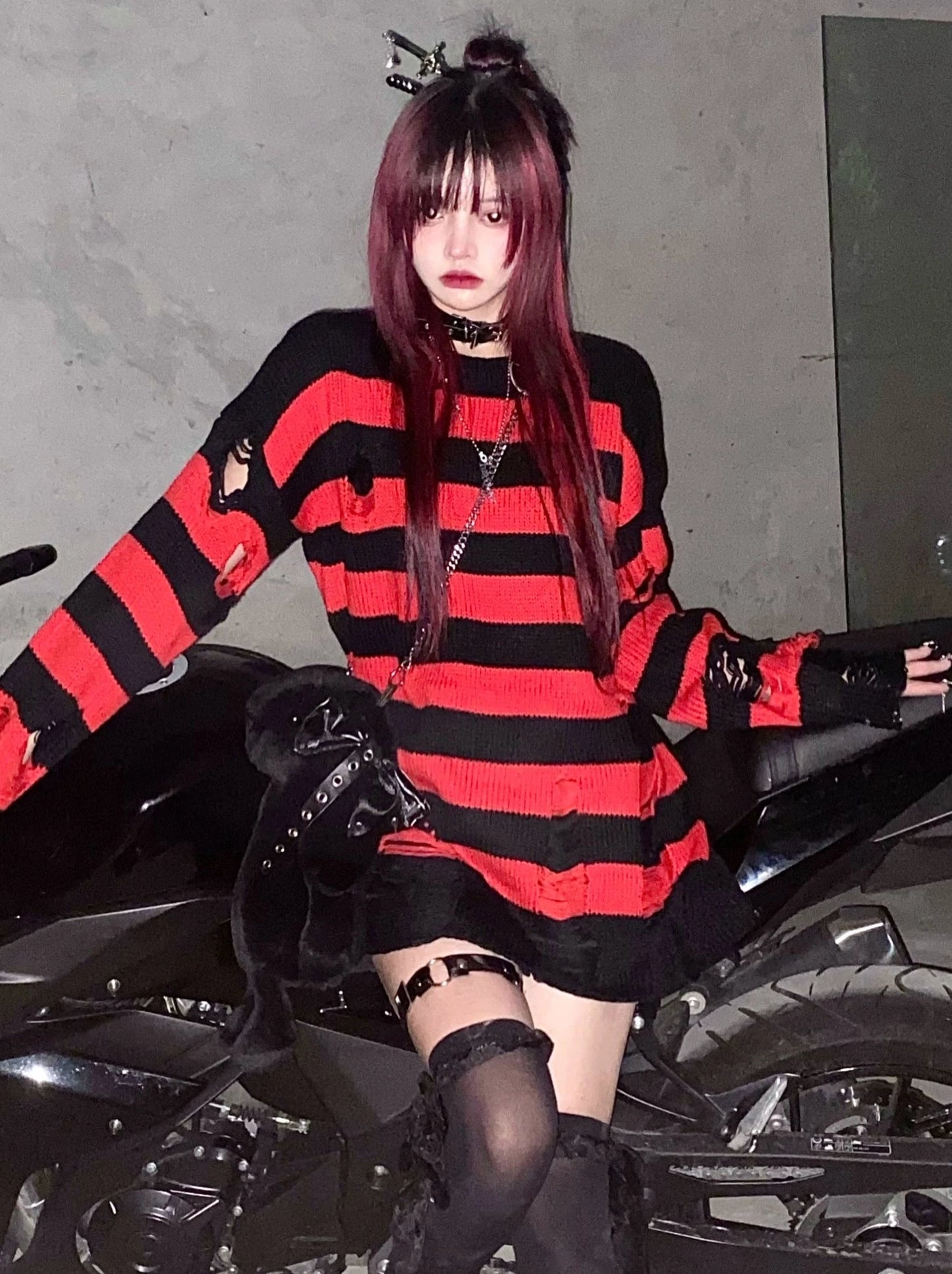 パンクロックボーダーニットセーター – Belchic パンクロックボーダーニットセーター – Belchic