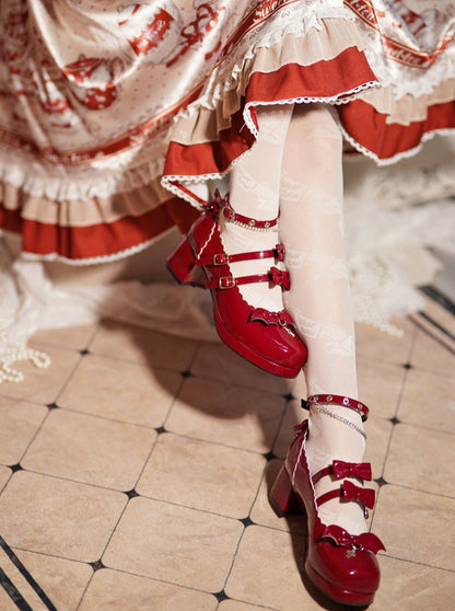 Patent Leather Double Ribbon Lolita Shoes