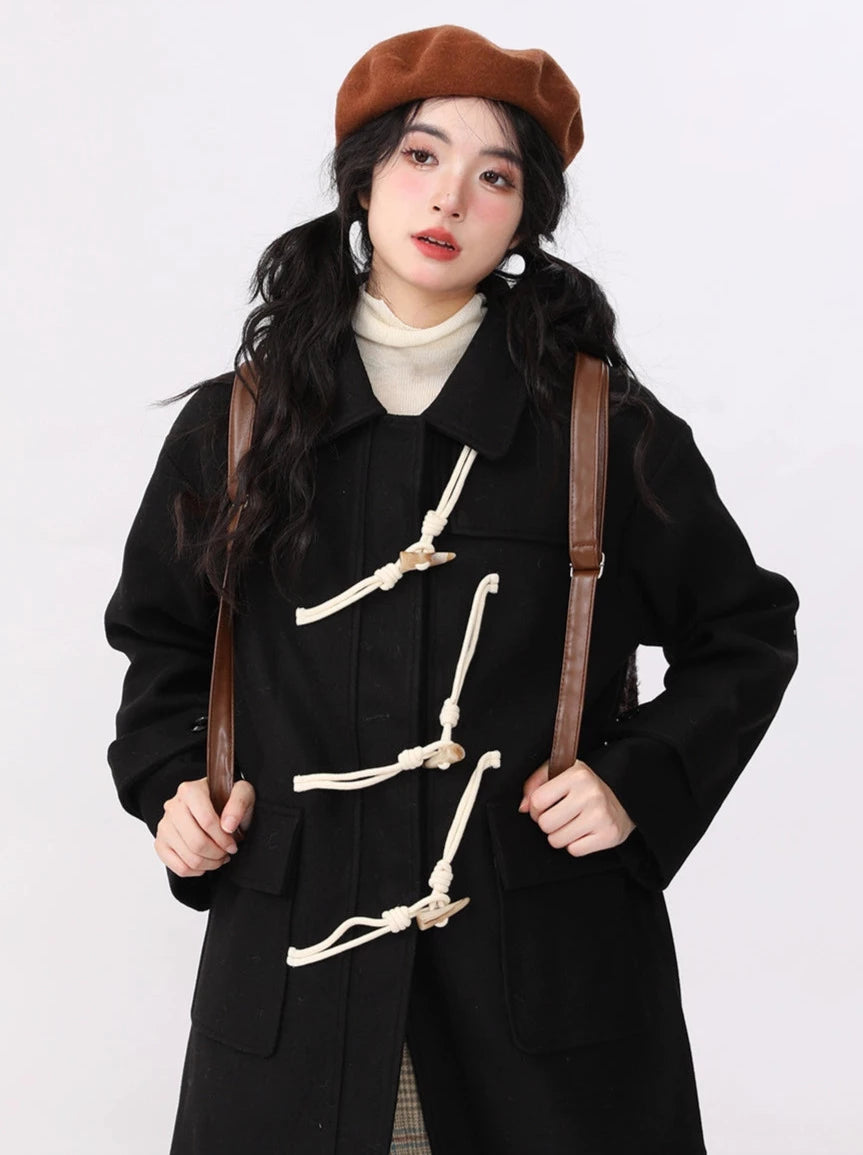 Strap retro high-end mid-length wool coat