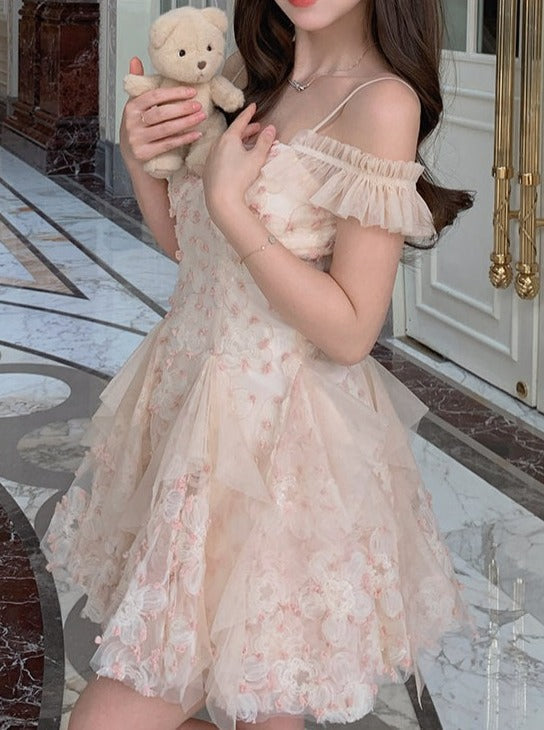 Off -shoulder French flower dress