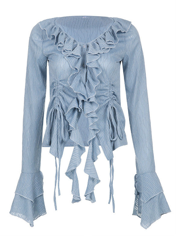 Blue Weave Flare Sleeve Doro Staffle Shirt