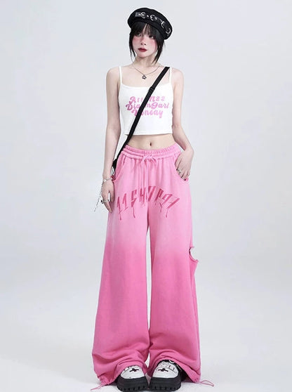 American Retro Gradient Pink Hold Lost Wide Straight Pants