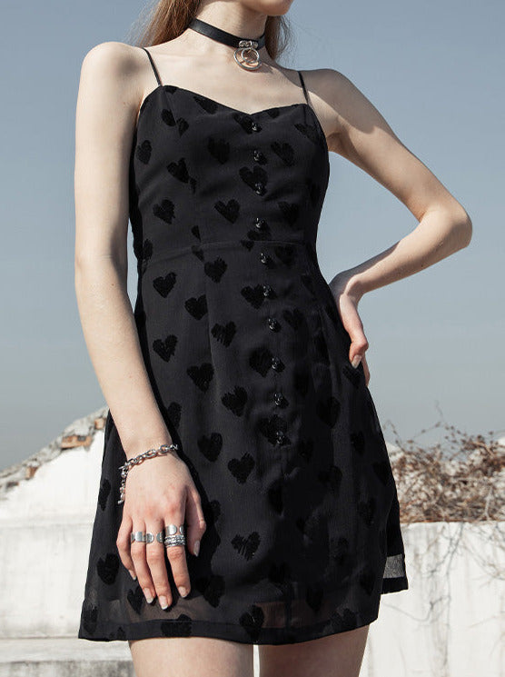 Back Shirring Cami Dress [Black Heart Check]