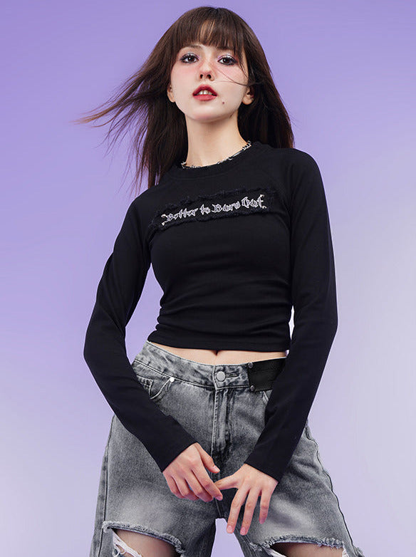 Street Hot Girl Black Slim Long T