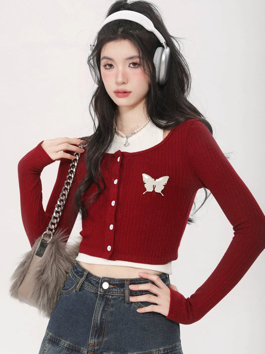 Hot Girl Slim Short Two-piece Knitted Top