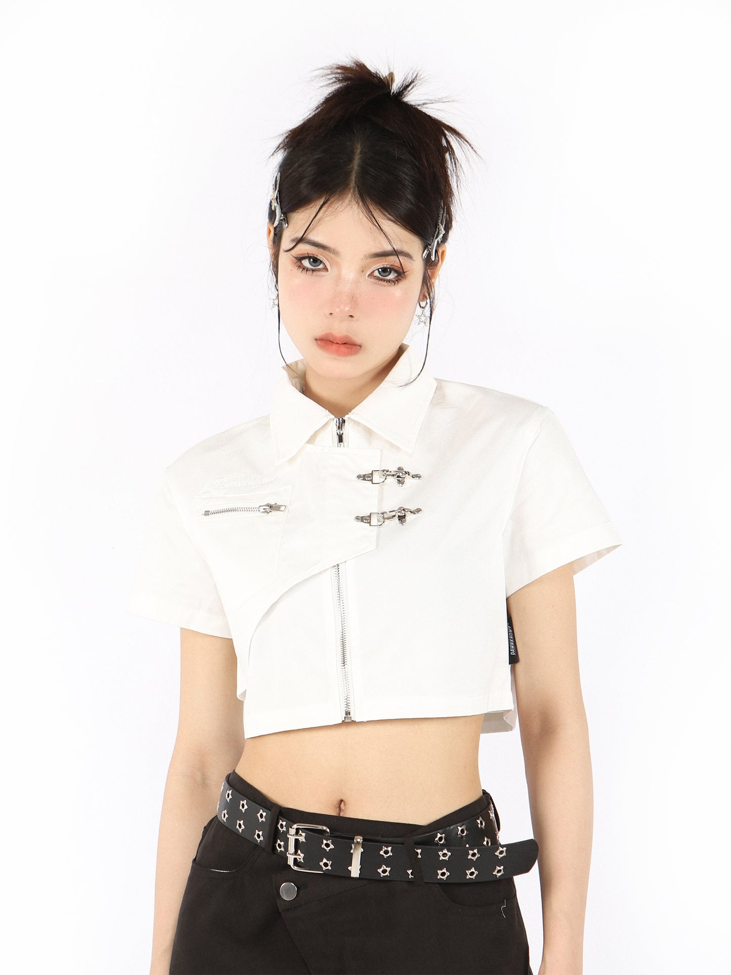 American Retro Legular Metal Backl Short Shirt