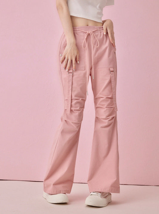 Sweet cool shirring pink microcellation pants